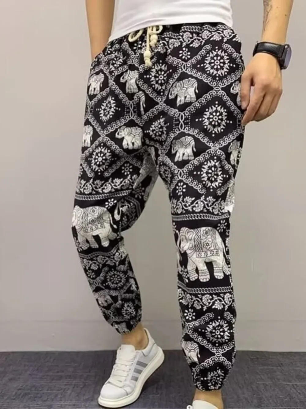 Men's Plus Size Printed Drawstring Joggers