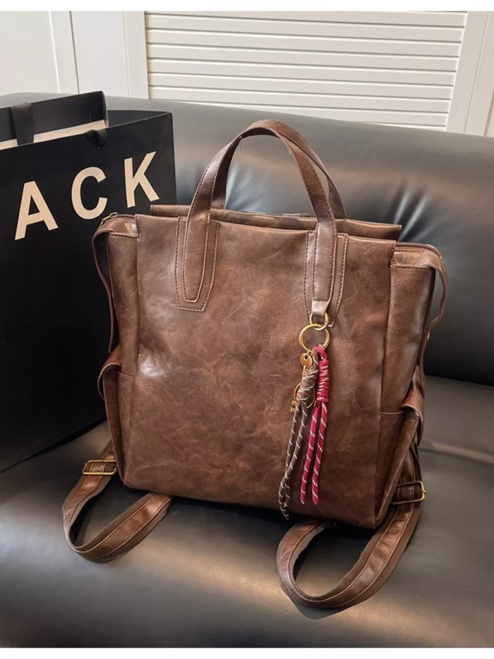 Vintage Leather Convertible Backpack Bag, image 11