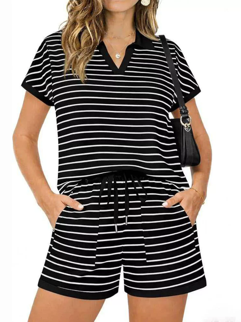Striped Short Sleeve Polo and Shorts Set, image 8