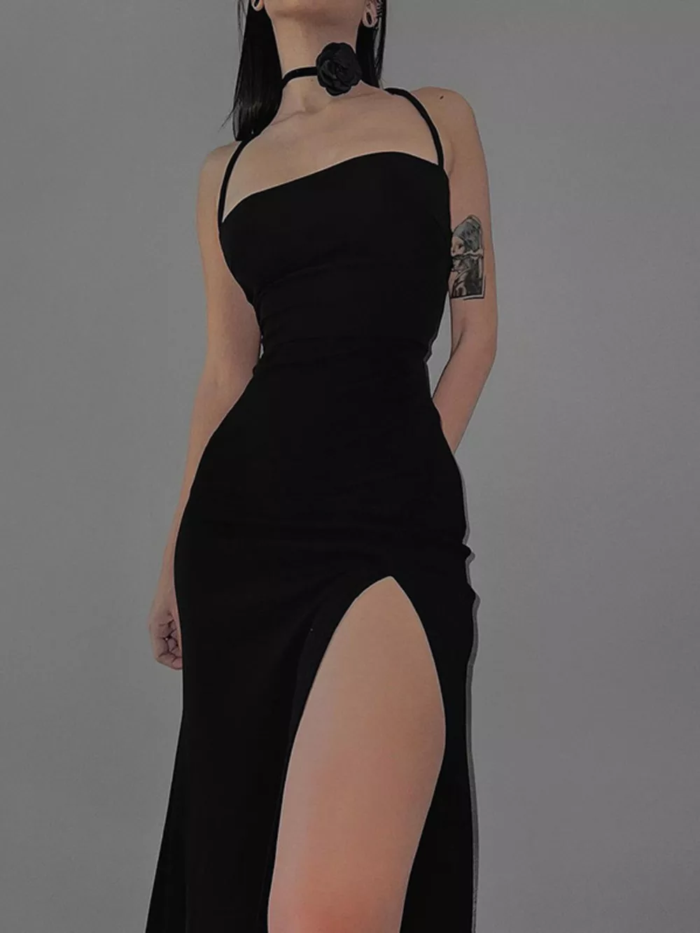 Tied High-Slit Bodycon Dress