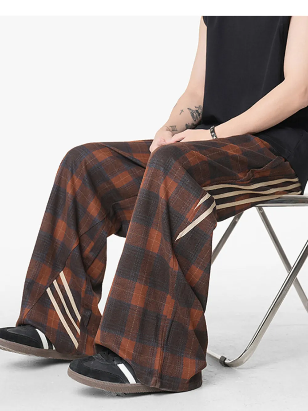 Men's Plaid Wide Leg Casual Pants, image 9