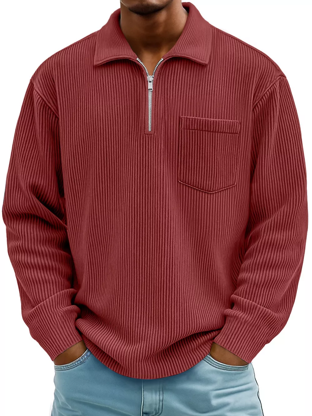 Men's Full Size Corduroy Half Zip Casual Top Plus Size, image 10