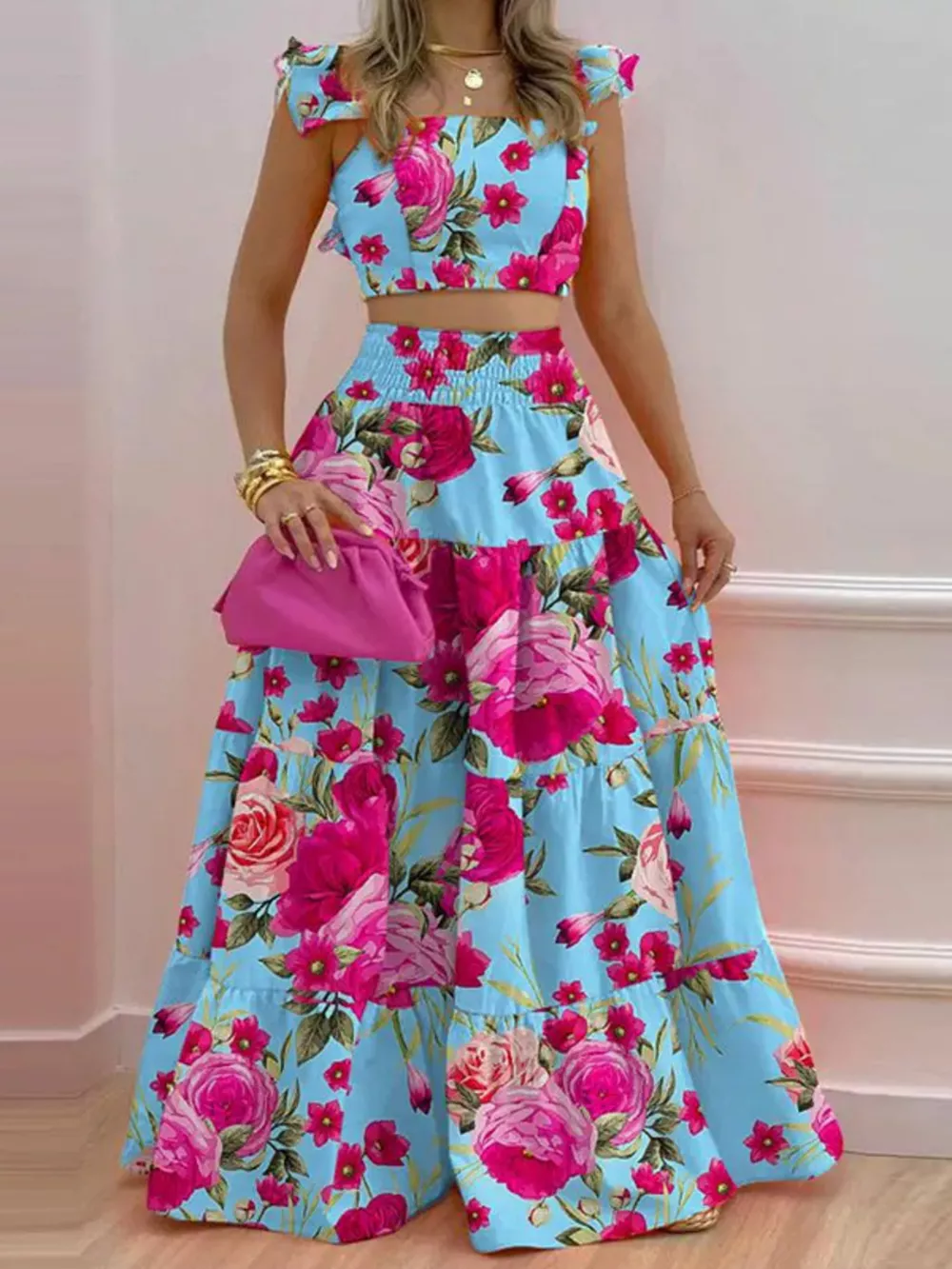 Crop Top and Tiered Maxi Skirt Set, image 11