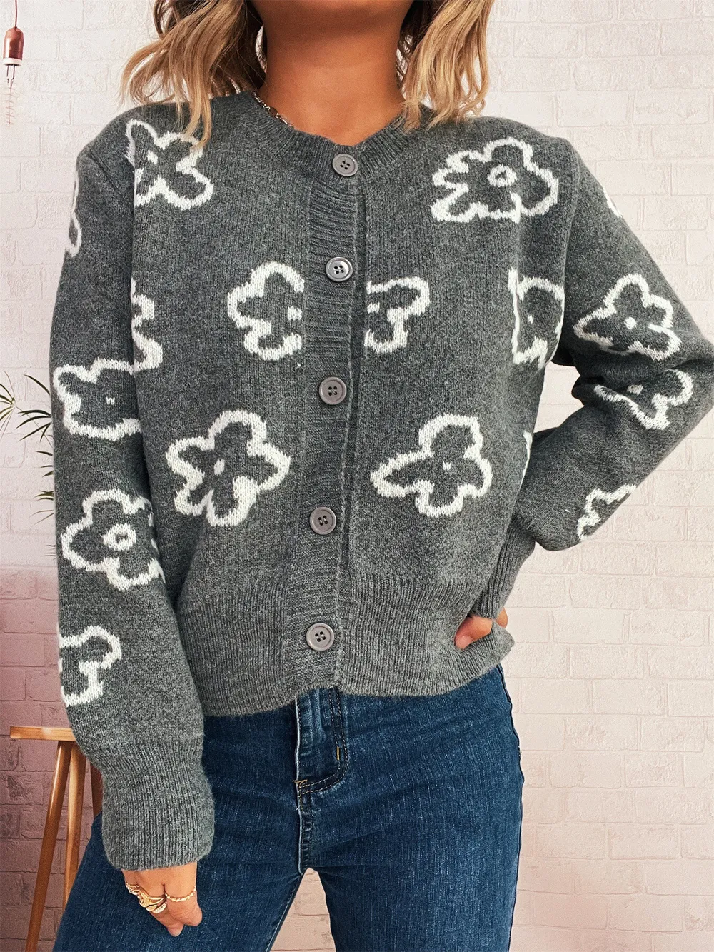 Floral Pattern Button-Up Cardigan, image 15