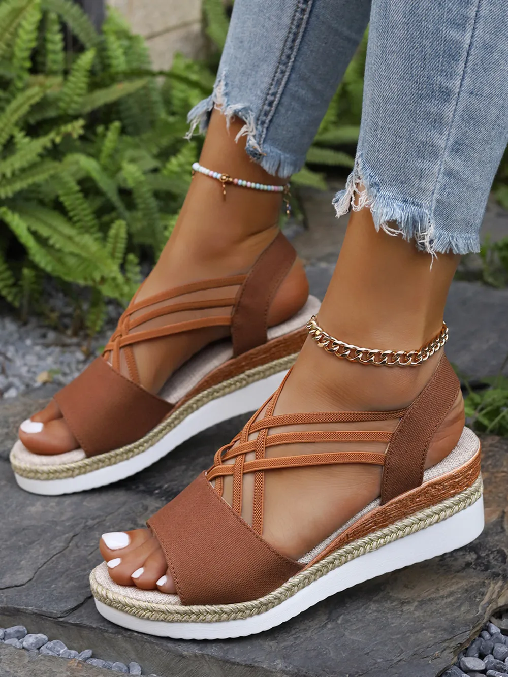 Cross-Strap Platform Wedge Sandals with Ankle Strap, image 10