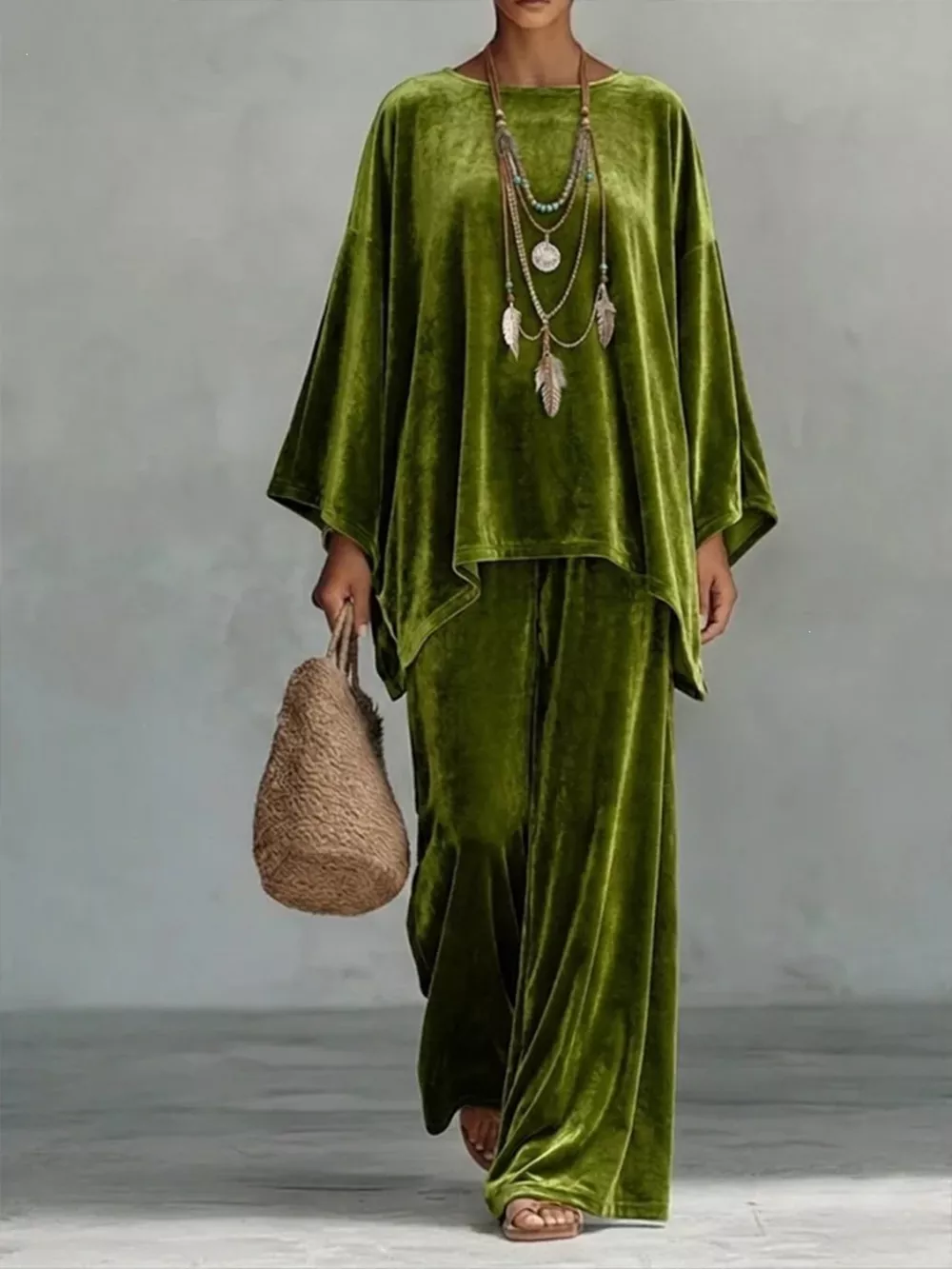 Full Size Asymmetrical Top and Wide Leg Pants Set Plus Size, image 3