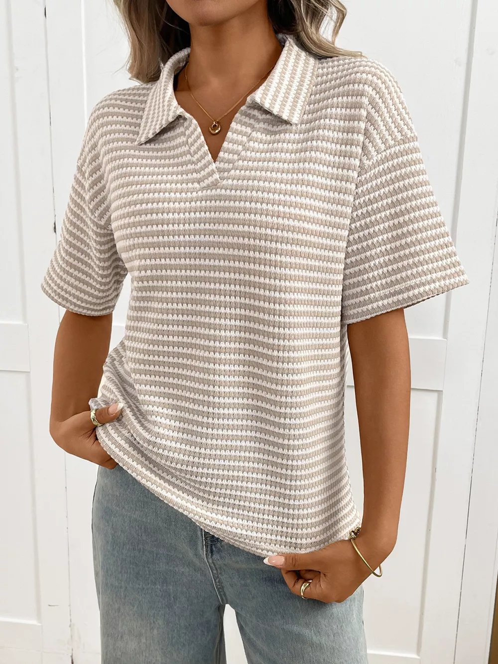 Striped Knit Short Sleeve Top, image 10