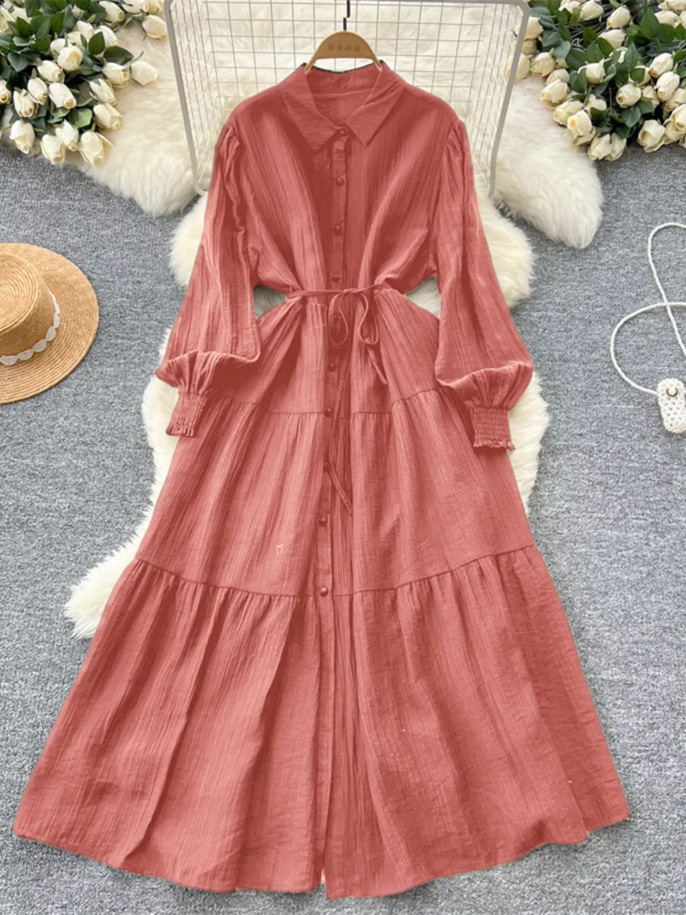 Button Down Tiered Long Sleeve Dress, image 2