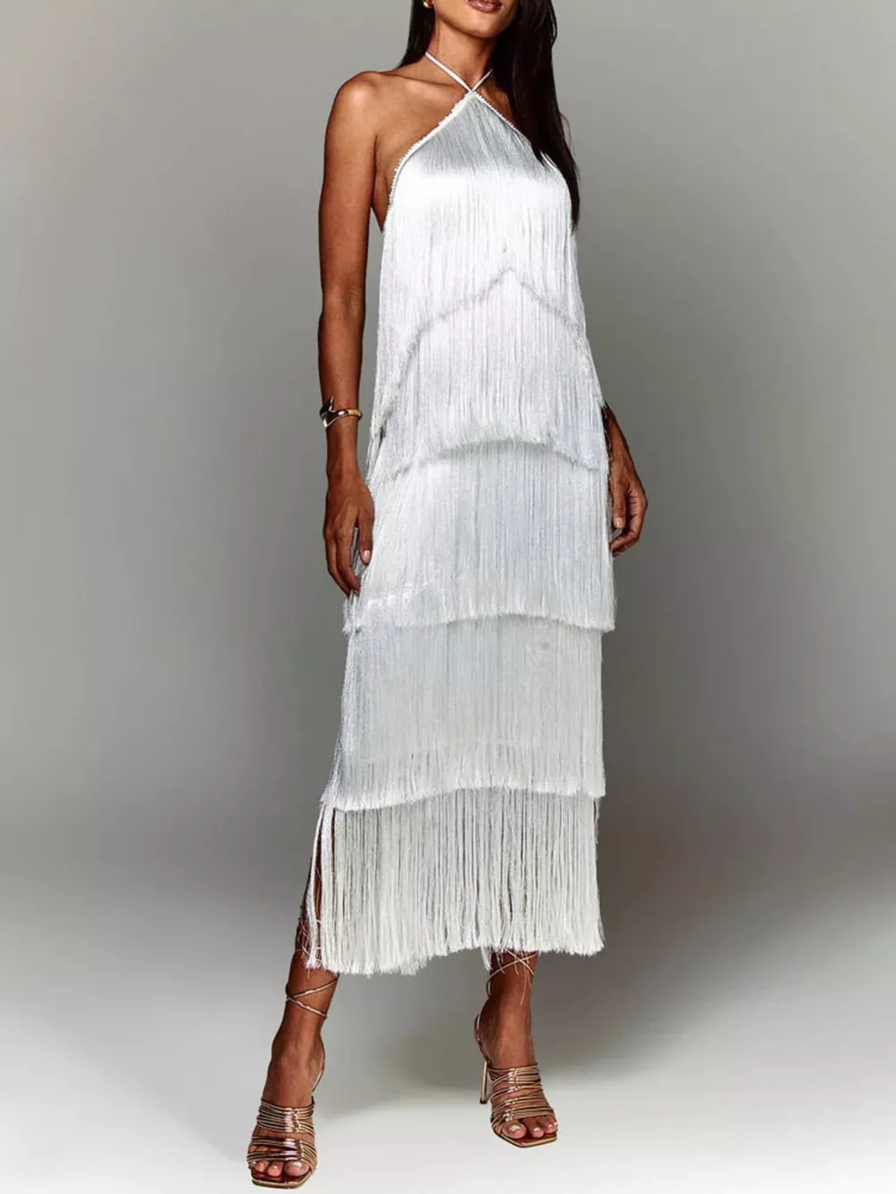 Fringe Halter Neck Maxi Dress, image 8