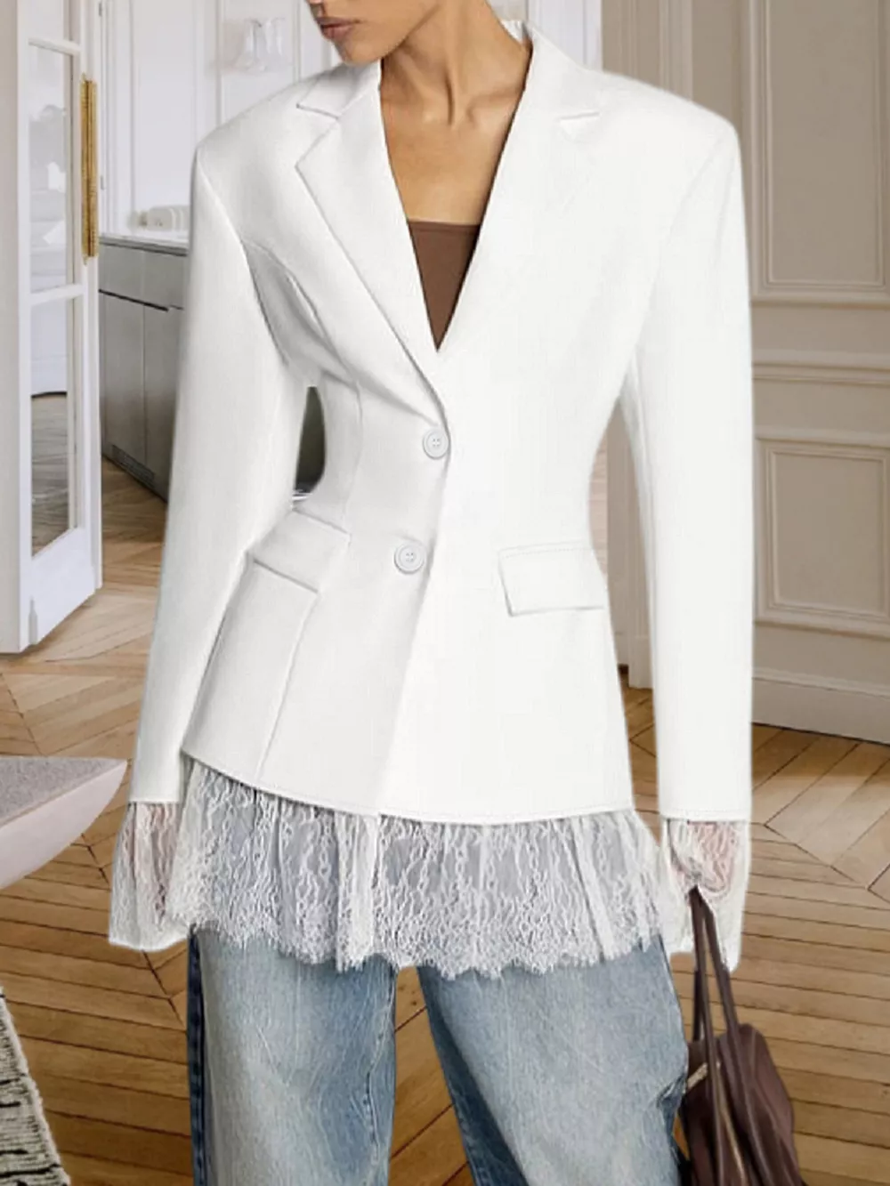 Lace Hem Button Down Blazer, image 12