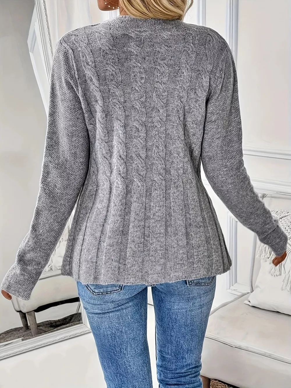 Cable Knit Button Up Cardigan, image 2