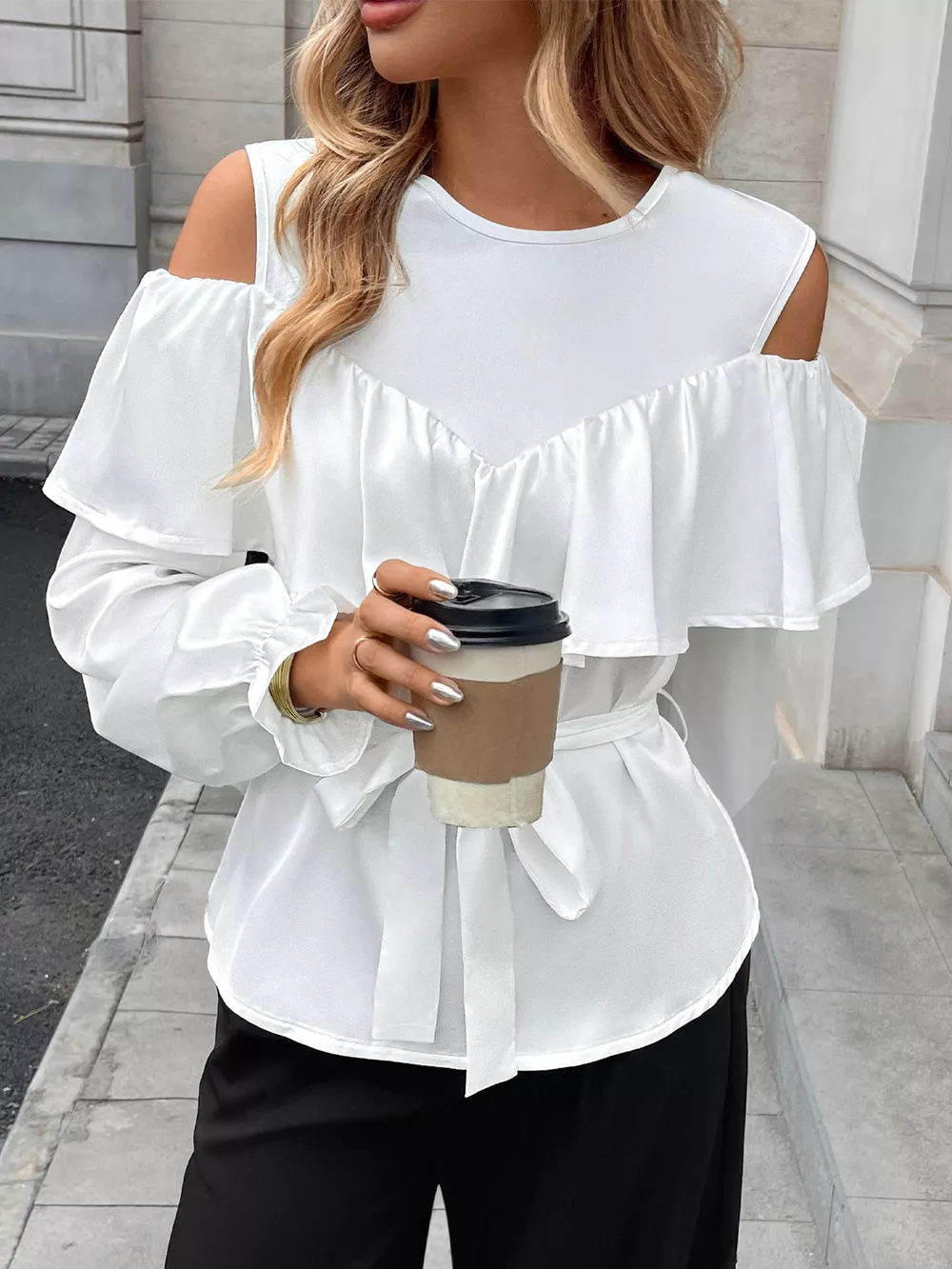 Cold Shoulder Ruffle Blouse