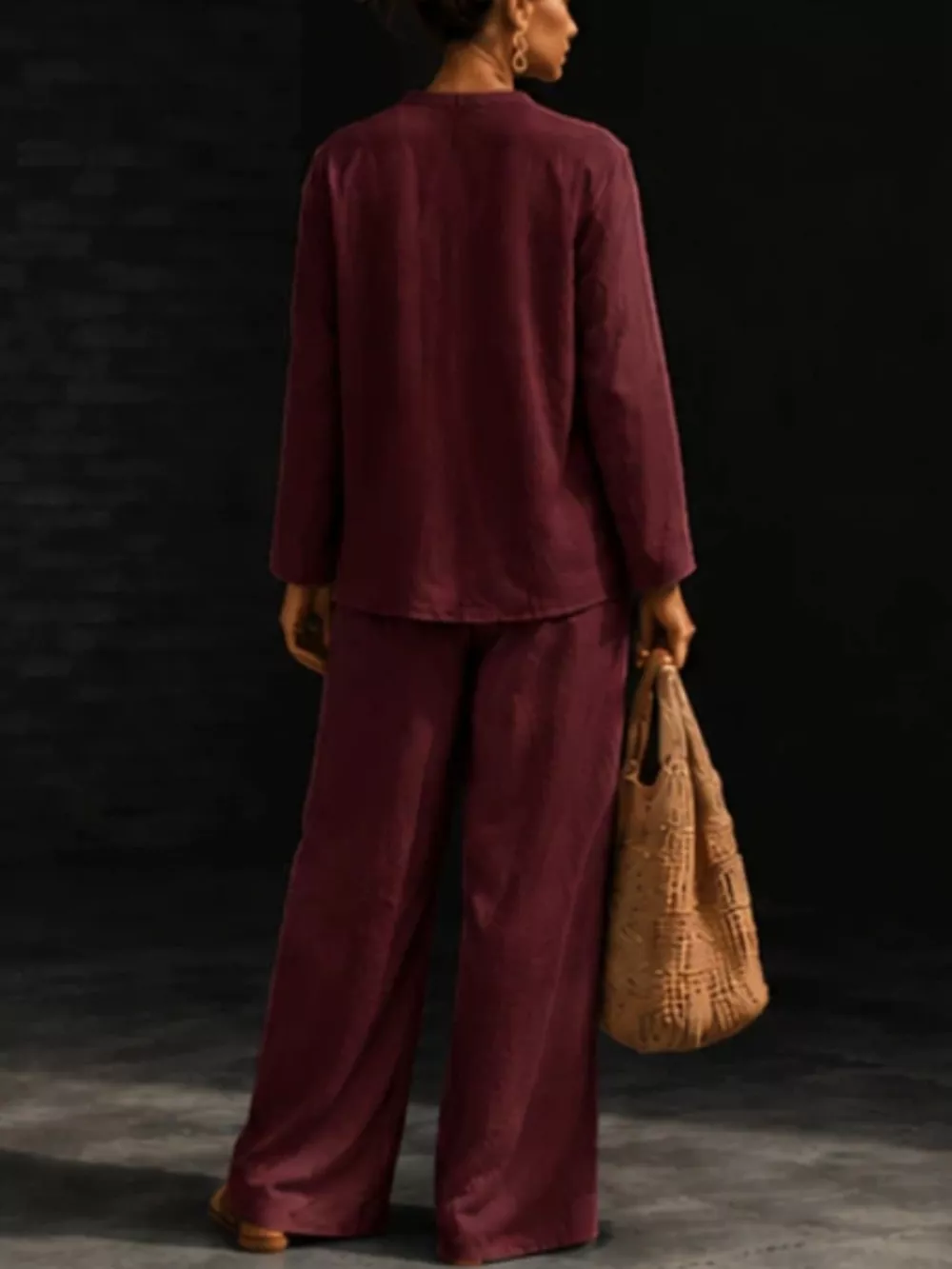 Notched Long Sleeve Top and Pants Set, image 20