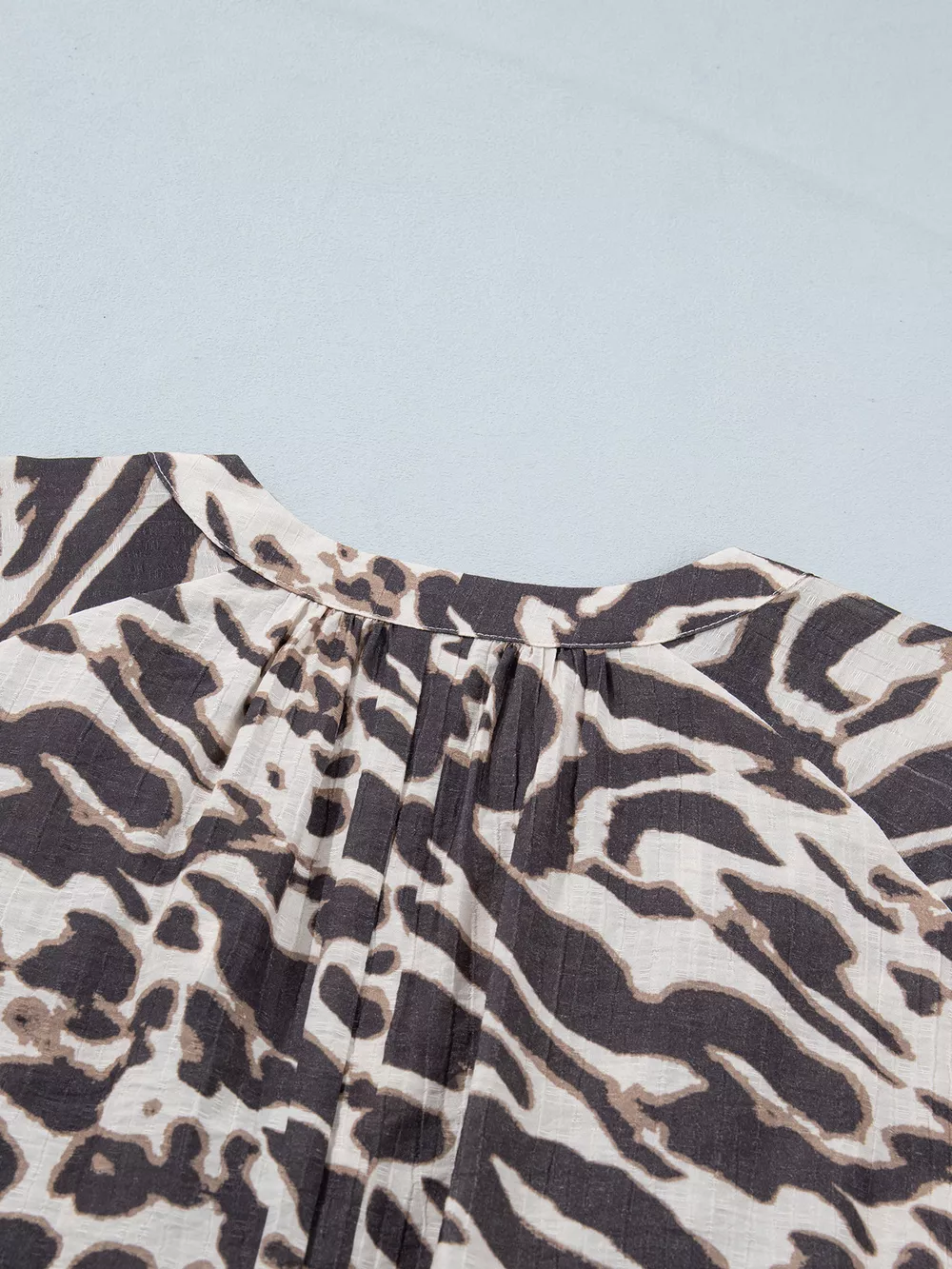 Leopard Print V Neck Button Down Balloon Sleeve Shirt, image 10