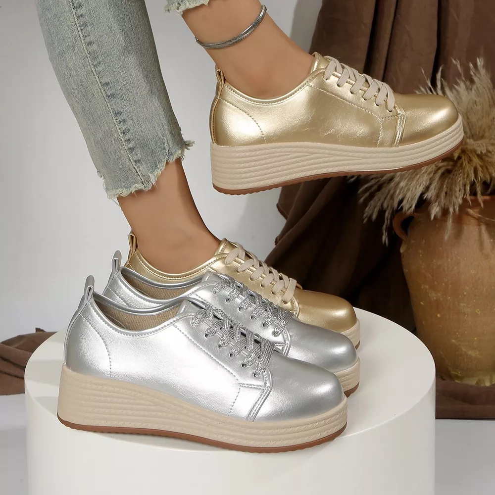 Metallic Platform Sneakers with Height-Increasing Sole, image 2