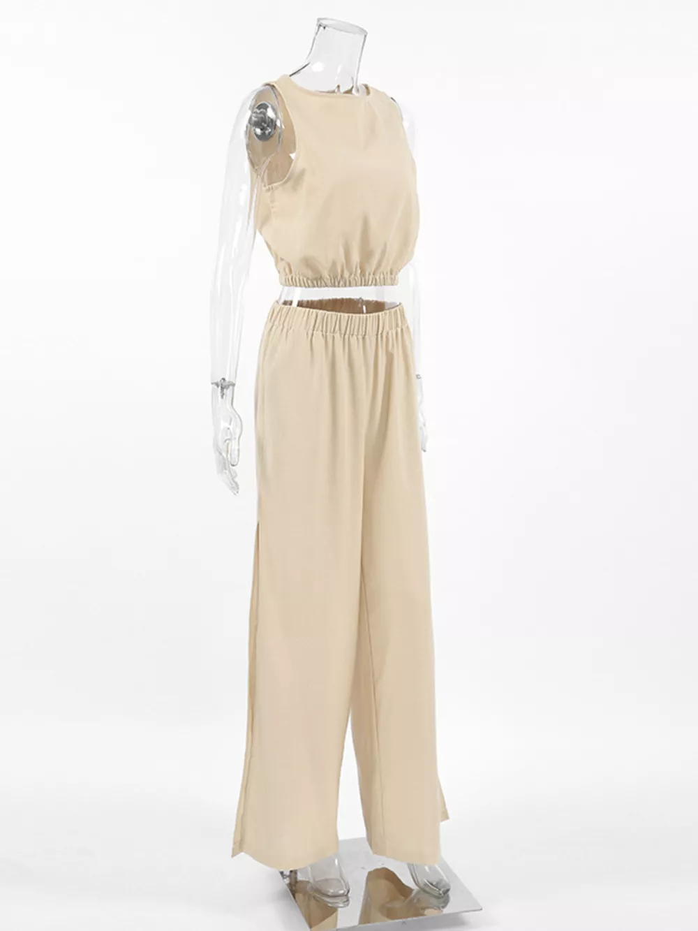 Sleeveless Crop Top and Slit Pants Set, image 12