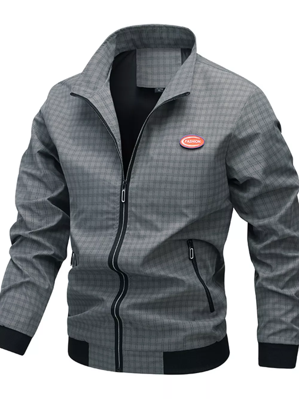 Men's Plus Size Plaid Lightweight Zip-Up Jacket, image 2