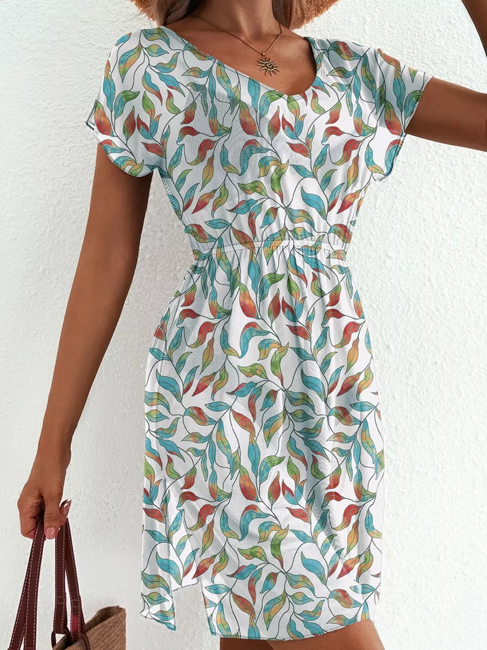Printed Short Sleeve Mini Dress, image 4