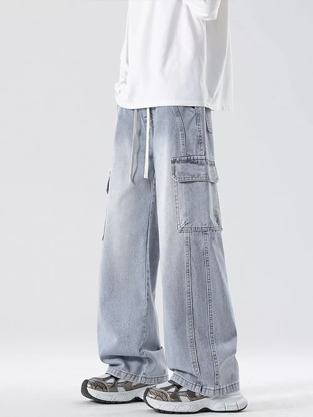 Men's Full Size Wash Wide Leg Cargo Jeans Plus Size, image 8