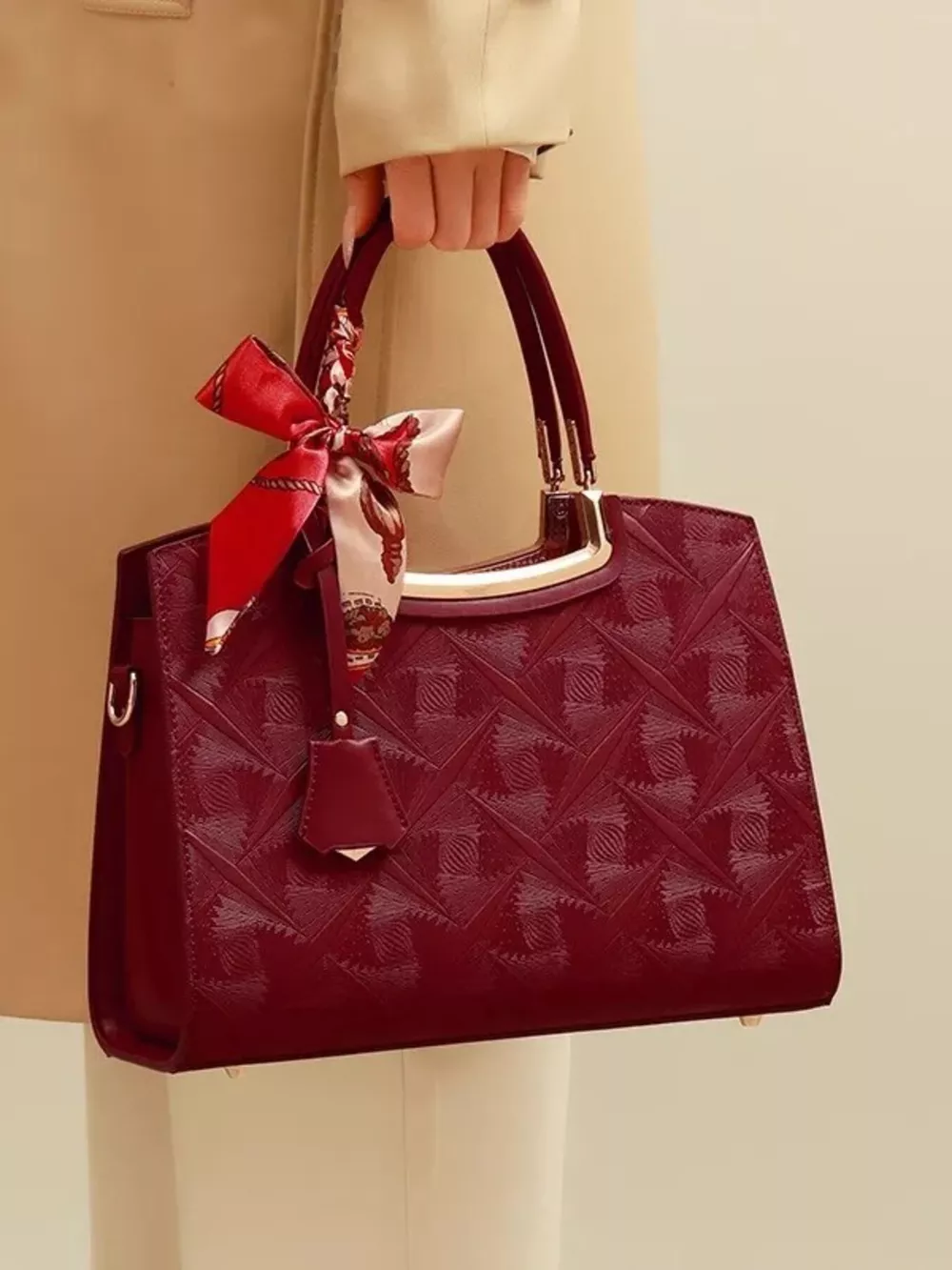 Embossed Leather Top Handle Handbag, image 4