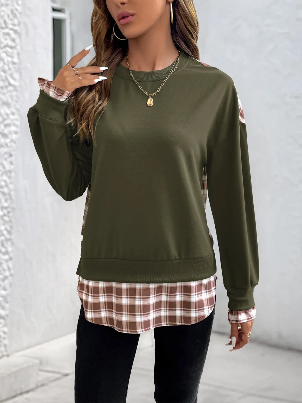 Plaid Long Sleeve Sweatshirt