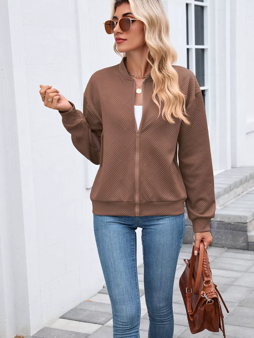 Textured Zip Up Jacket, image 9