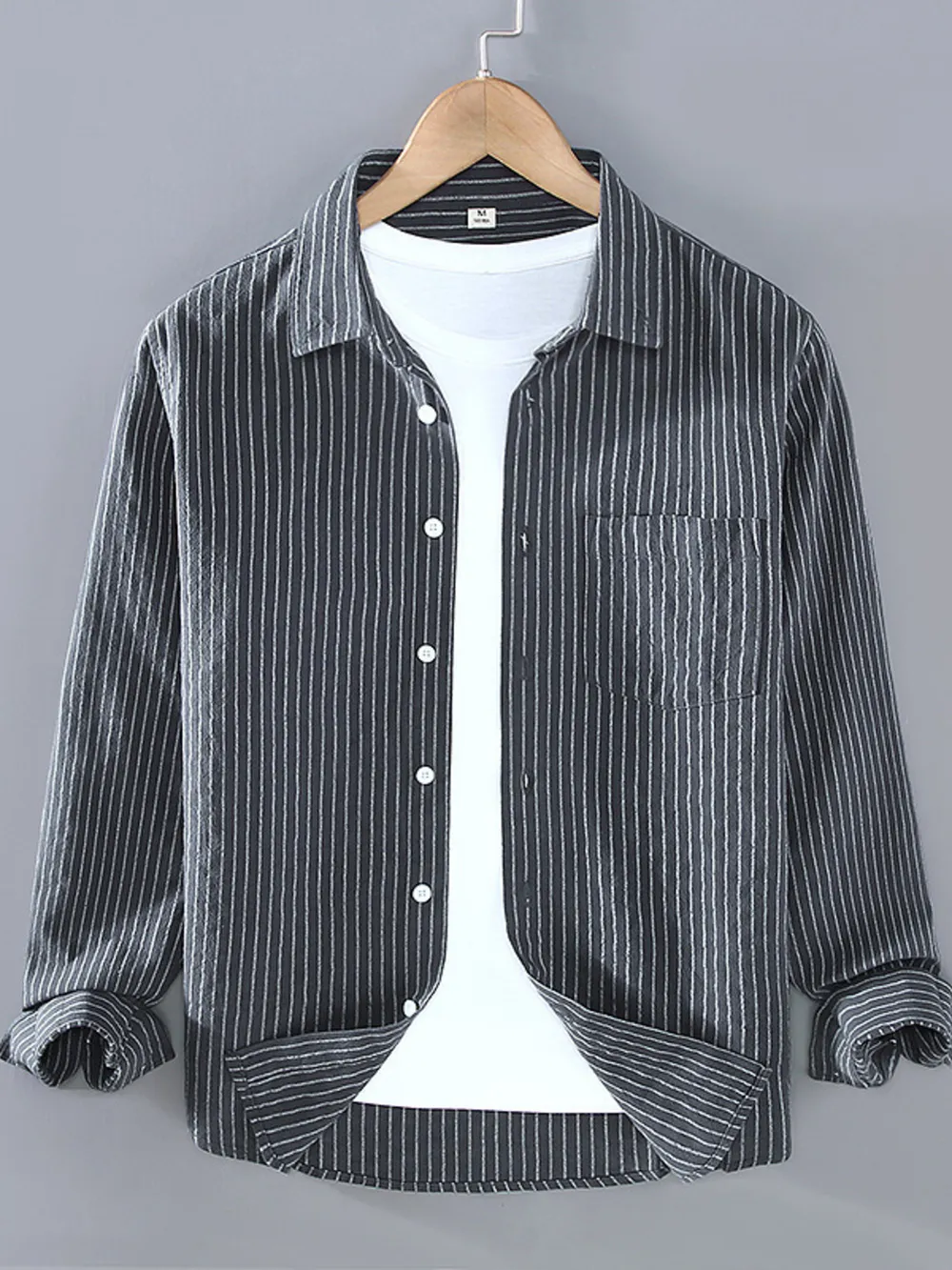 Men's Plus Size Striped Button Up Long Sleeve Shirt, image 4