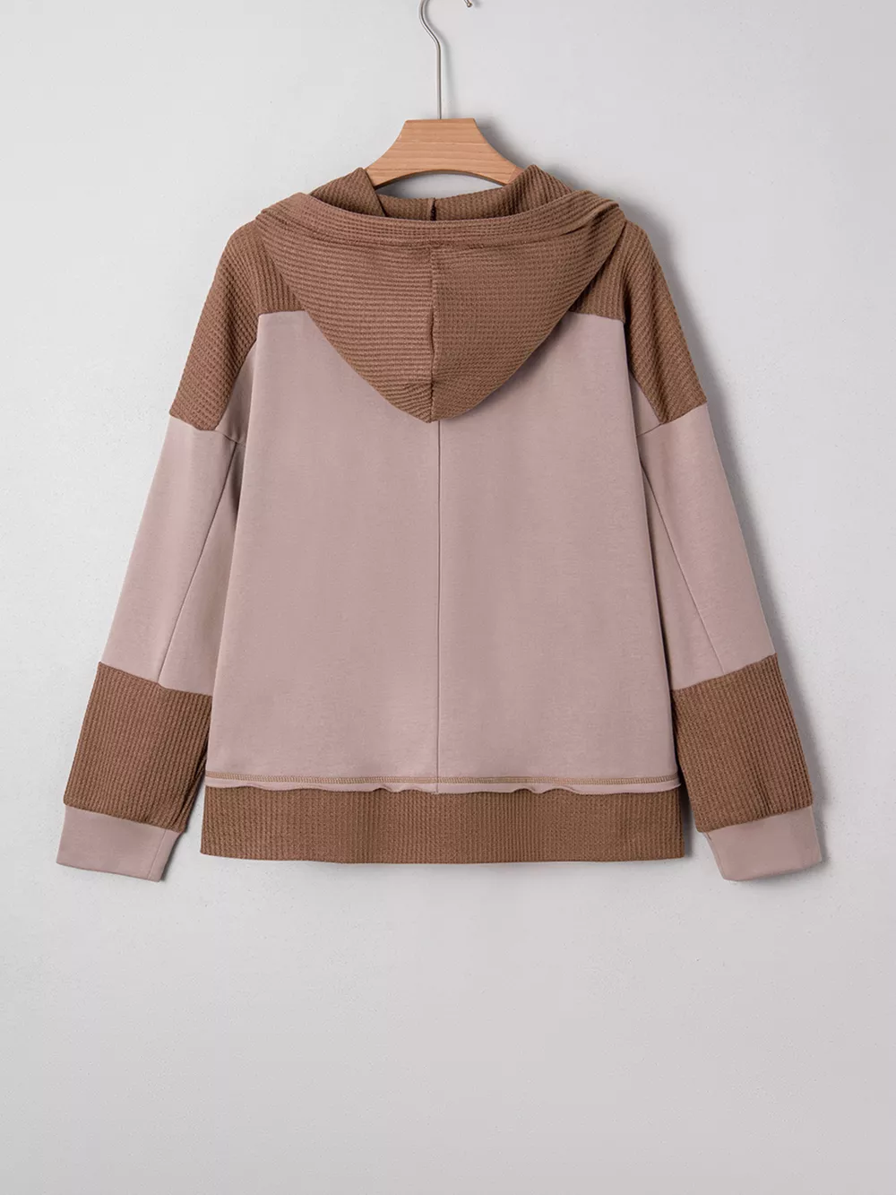 Oversize Waffle Patchwork Exposed Seam Casual Hoodie, image 3