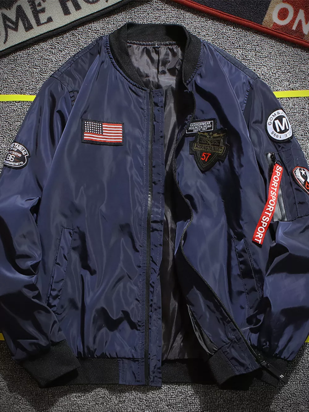 Men's Plus Size Military-Inspired Patched Bomber Jacket, image 4