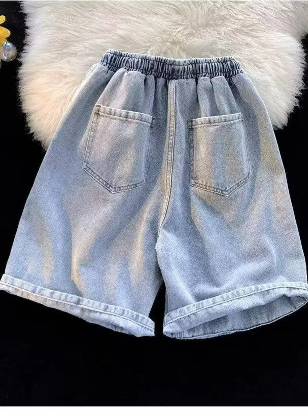 Men's Full Size Elastic Waist Washed Denim Shorts Plus Size, image 3