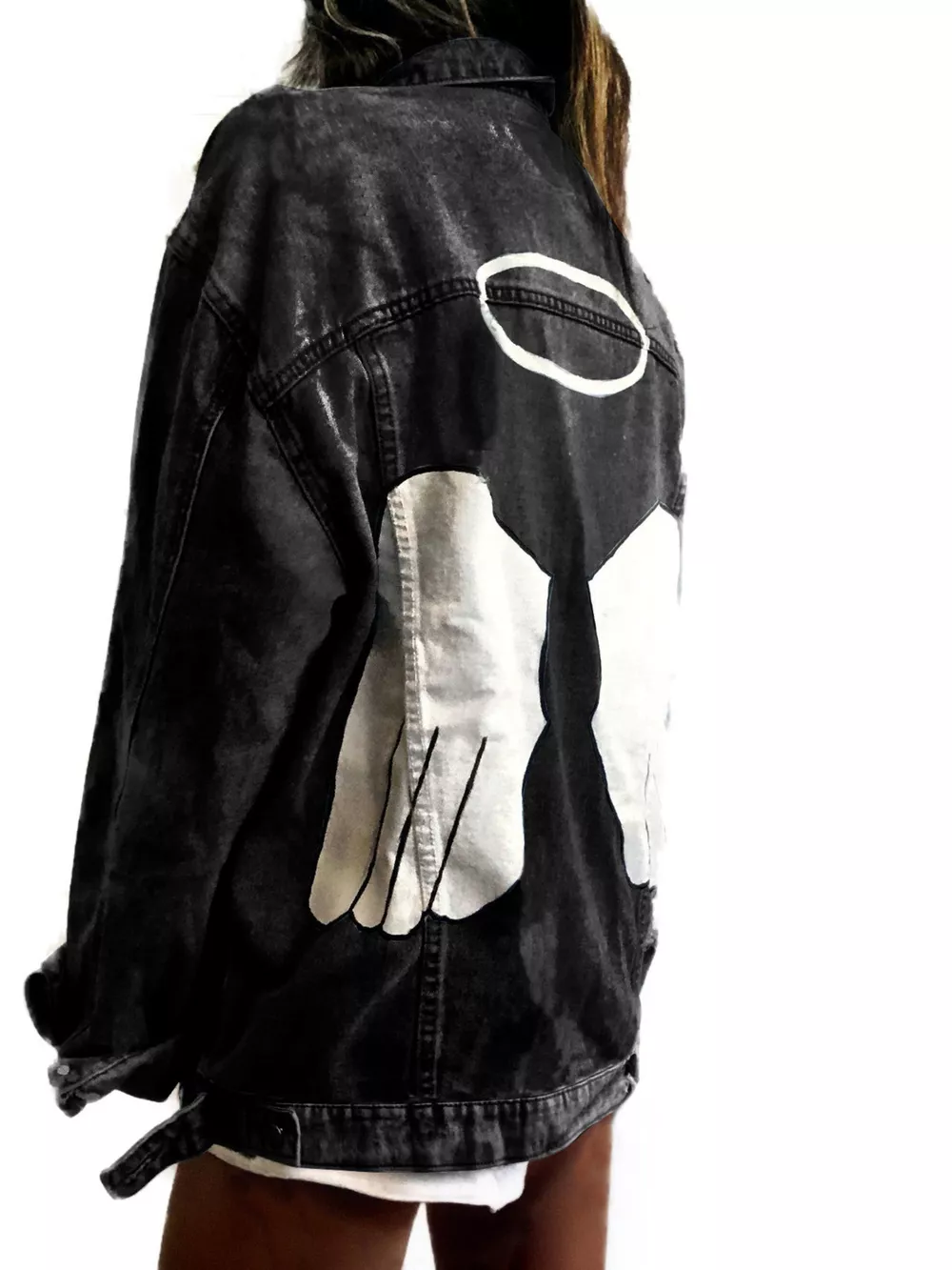 Full Size Angel Wings Graphic Back Denim Jacket Plus Size, image 2