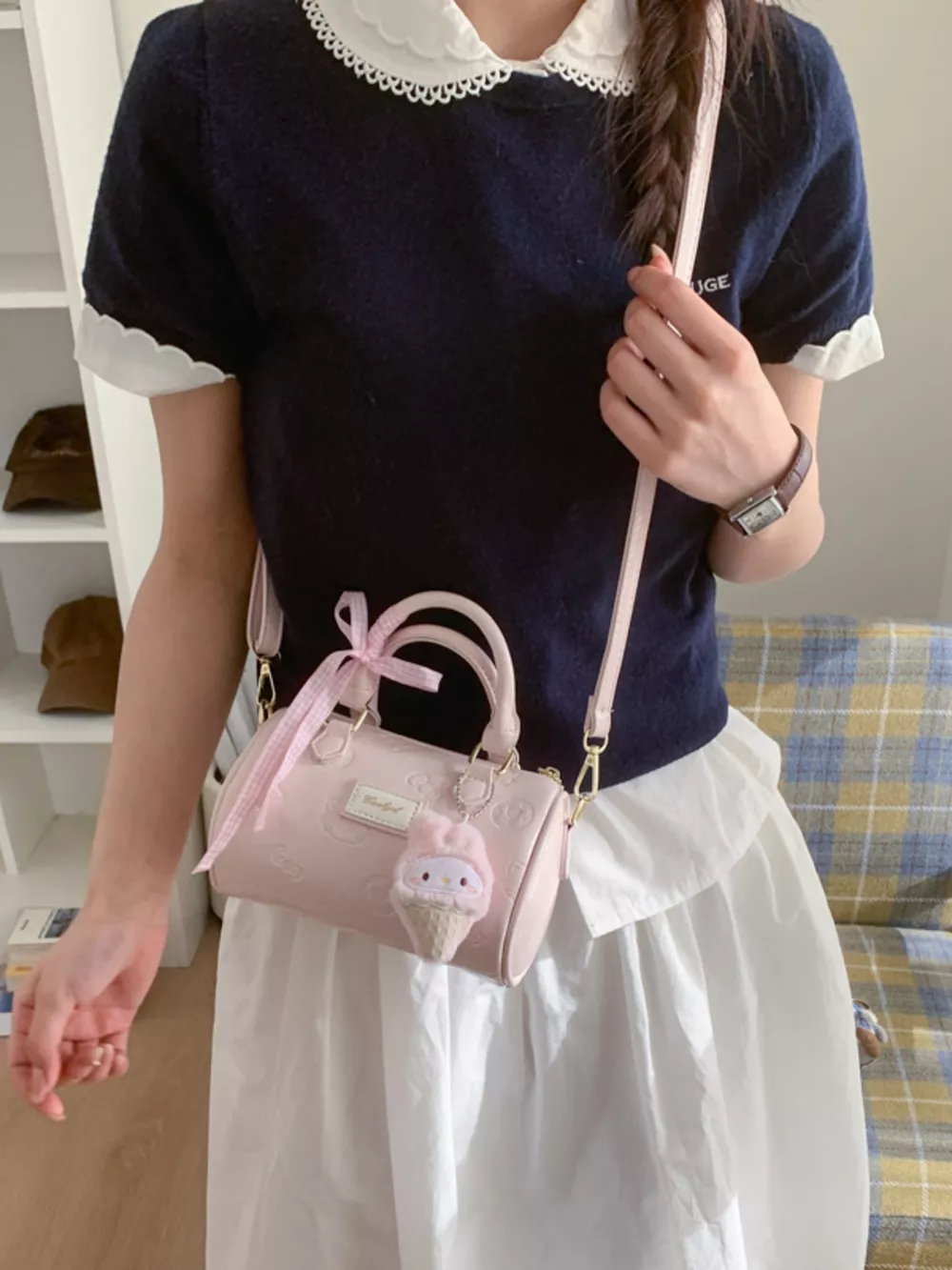 Embossed Pattern Cylinder Crossbody Bag, image 5