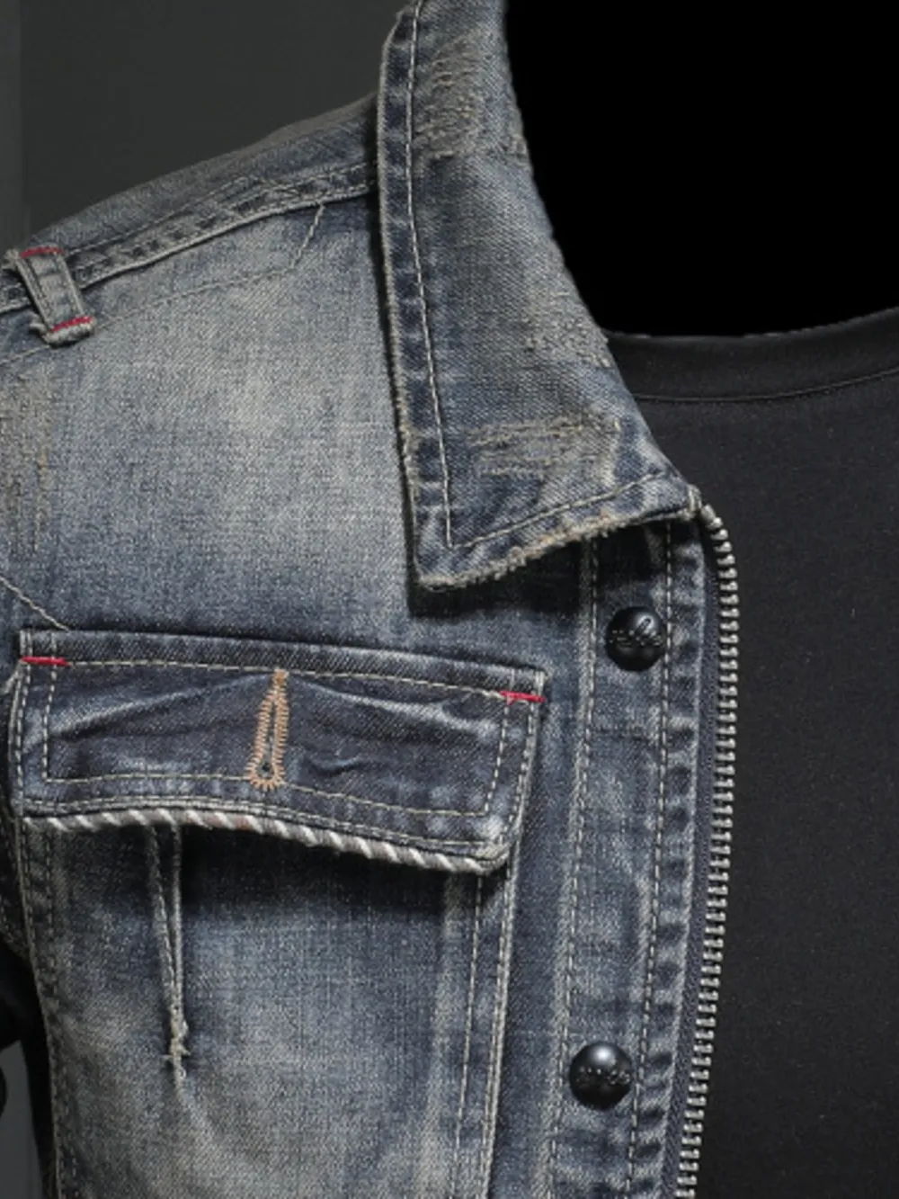 Men's Plus Size Washed Zip Up Denim Jacket with Chest Pockets, image 7