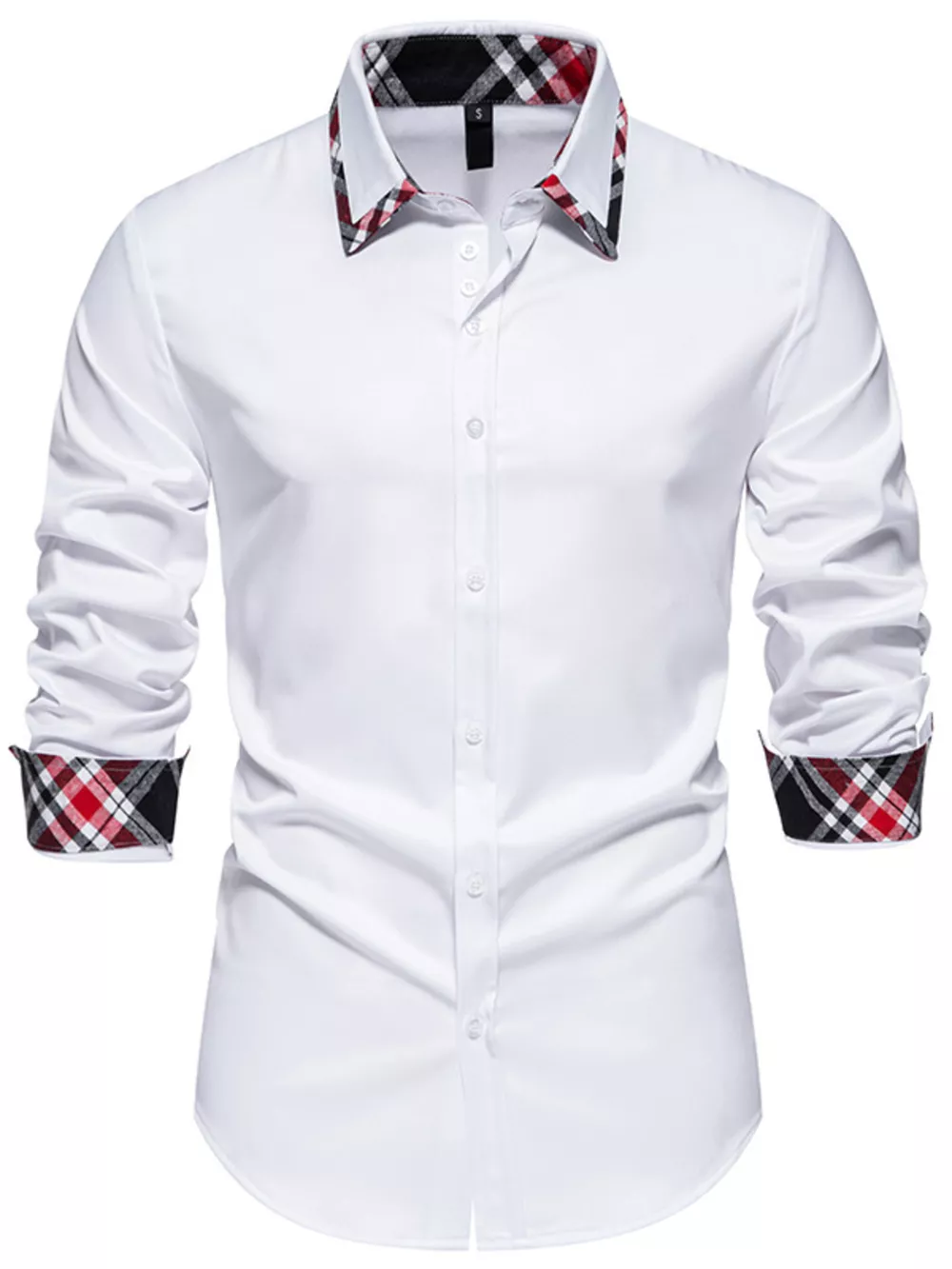Men's Slim Fit Long Sleeve Plaid Trim Shirt, image 4