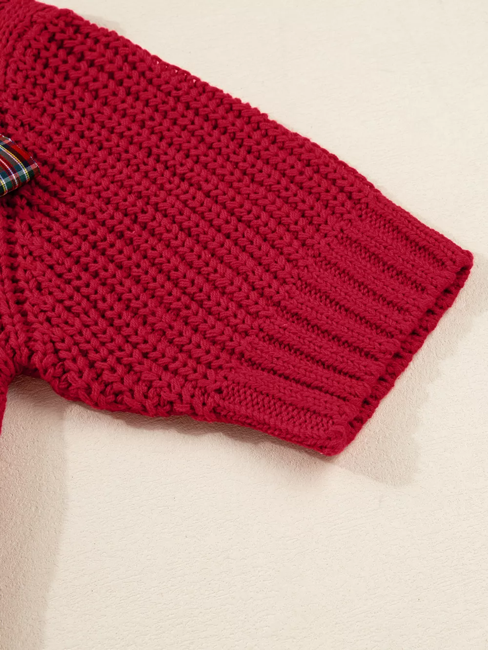 Plaid Lace Up Detail Christmas Holiday Puff Short Sleeve Sweater, image 6