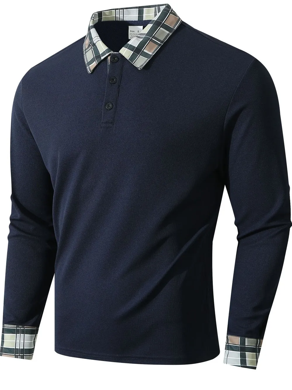 Men's Long Sleeve Plaid Collar Polo Shirt, image 4
