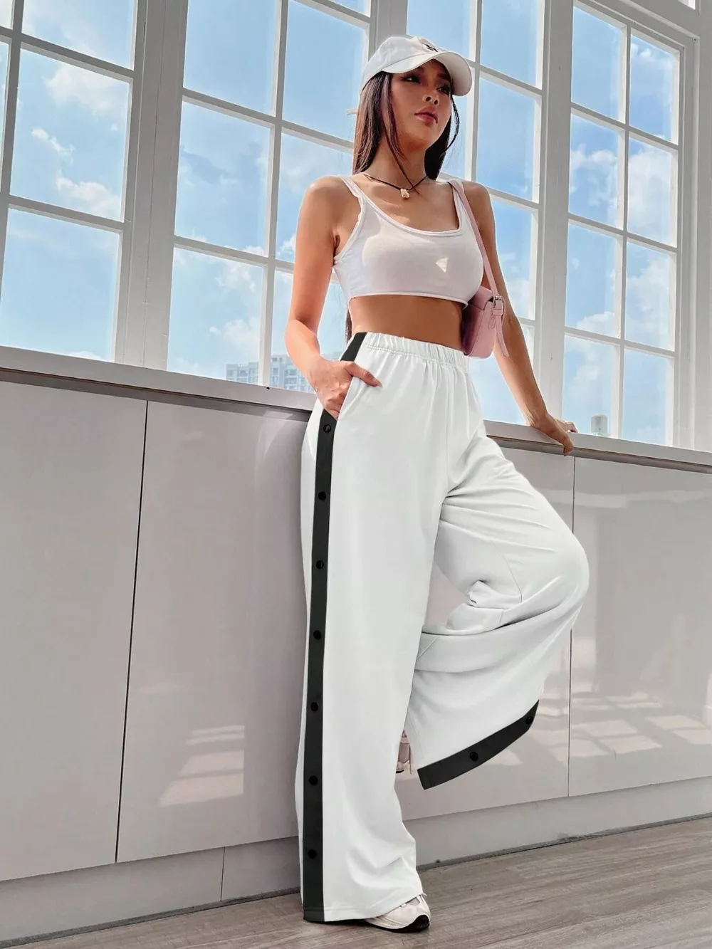 Two-Tone Side Snap Wide Leg Pants, image 9