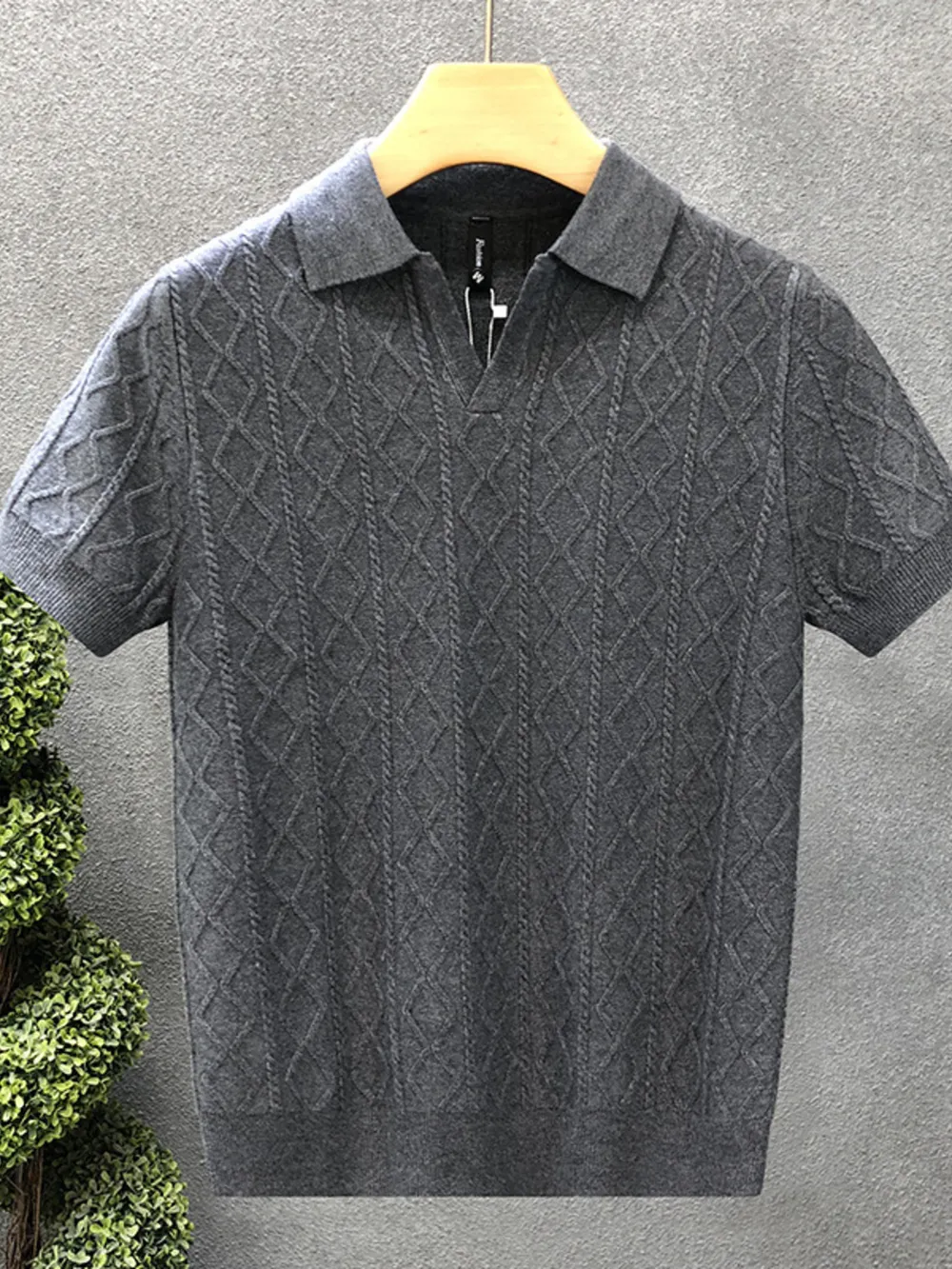 Men's Plus Size Basic style Collared Neck Knit Polo, image 3