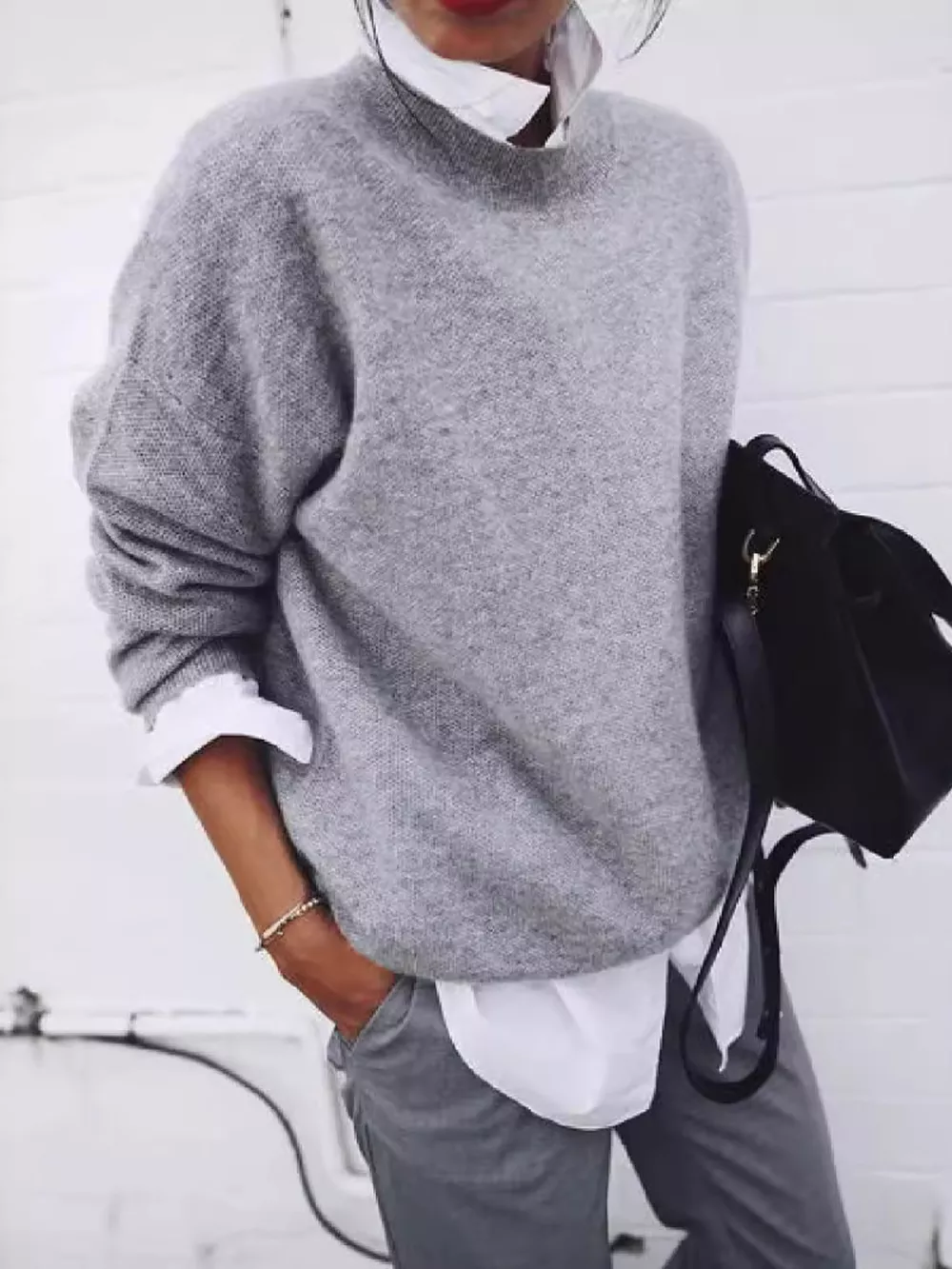 Full Size Round Neck Long Sleeve Sweater Plus Size, image 2