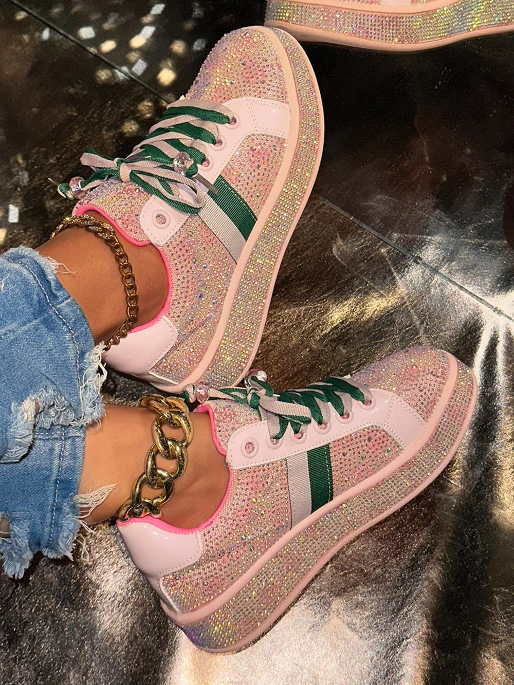Rhinestone Round Toe Sneakers, image 5