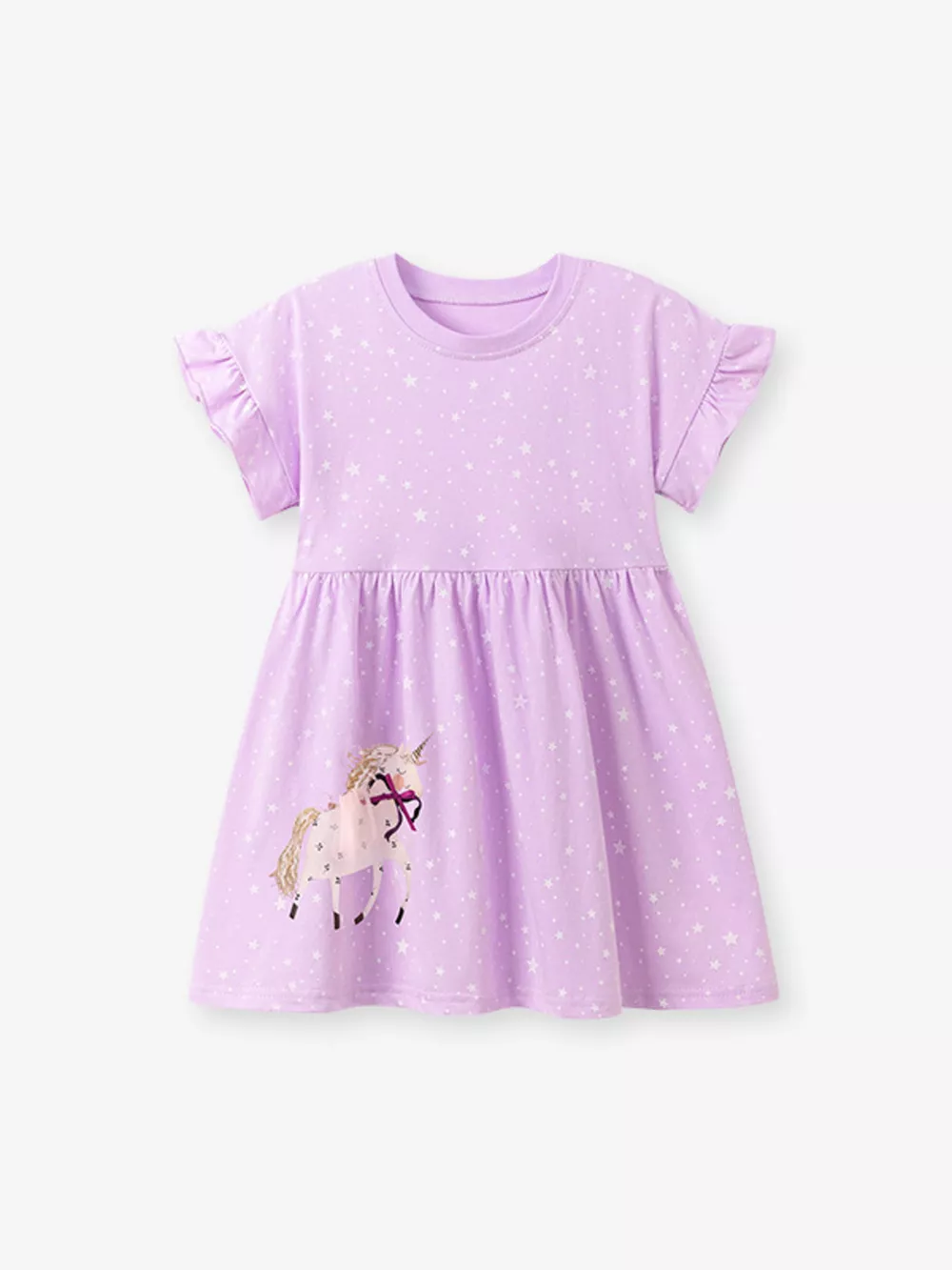 Children's Unicorn Star Print Ruffled Sleeve Dress, image 3