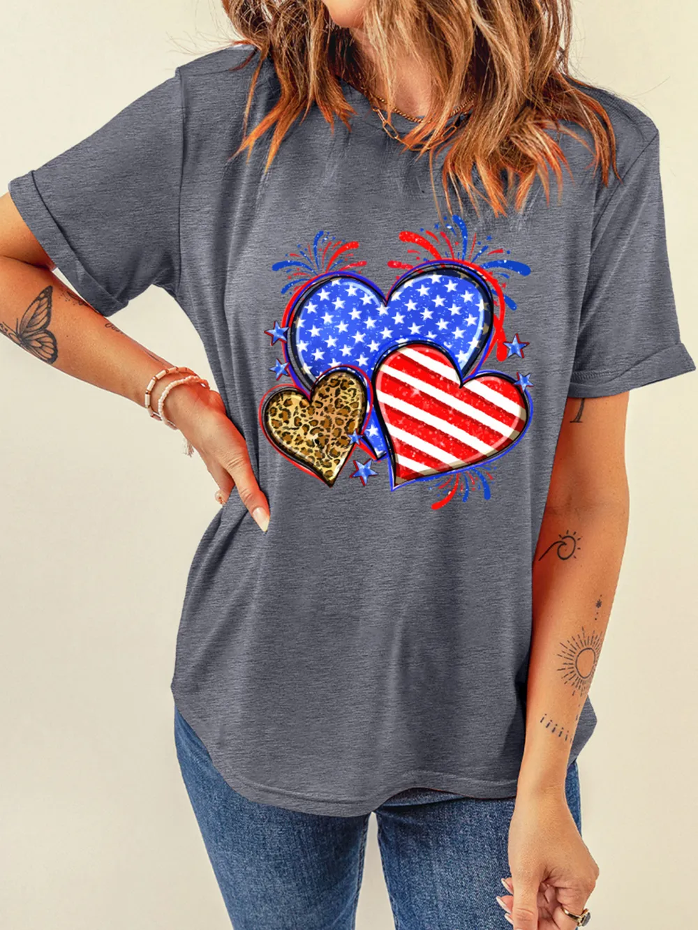 American Heart Graphic Round Neck T Shirt, image 4