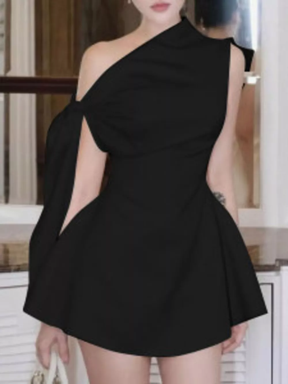One-Shoulder Bowknot Mini Dress, image 8