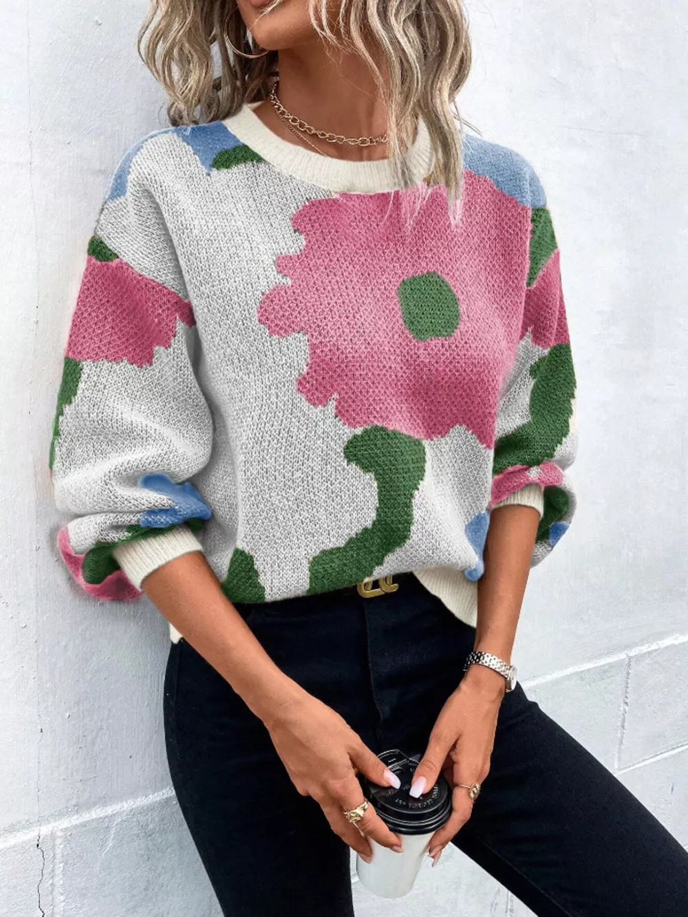 Floral Pattern Round Neck Sweater, image 21