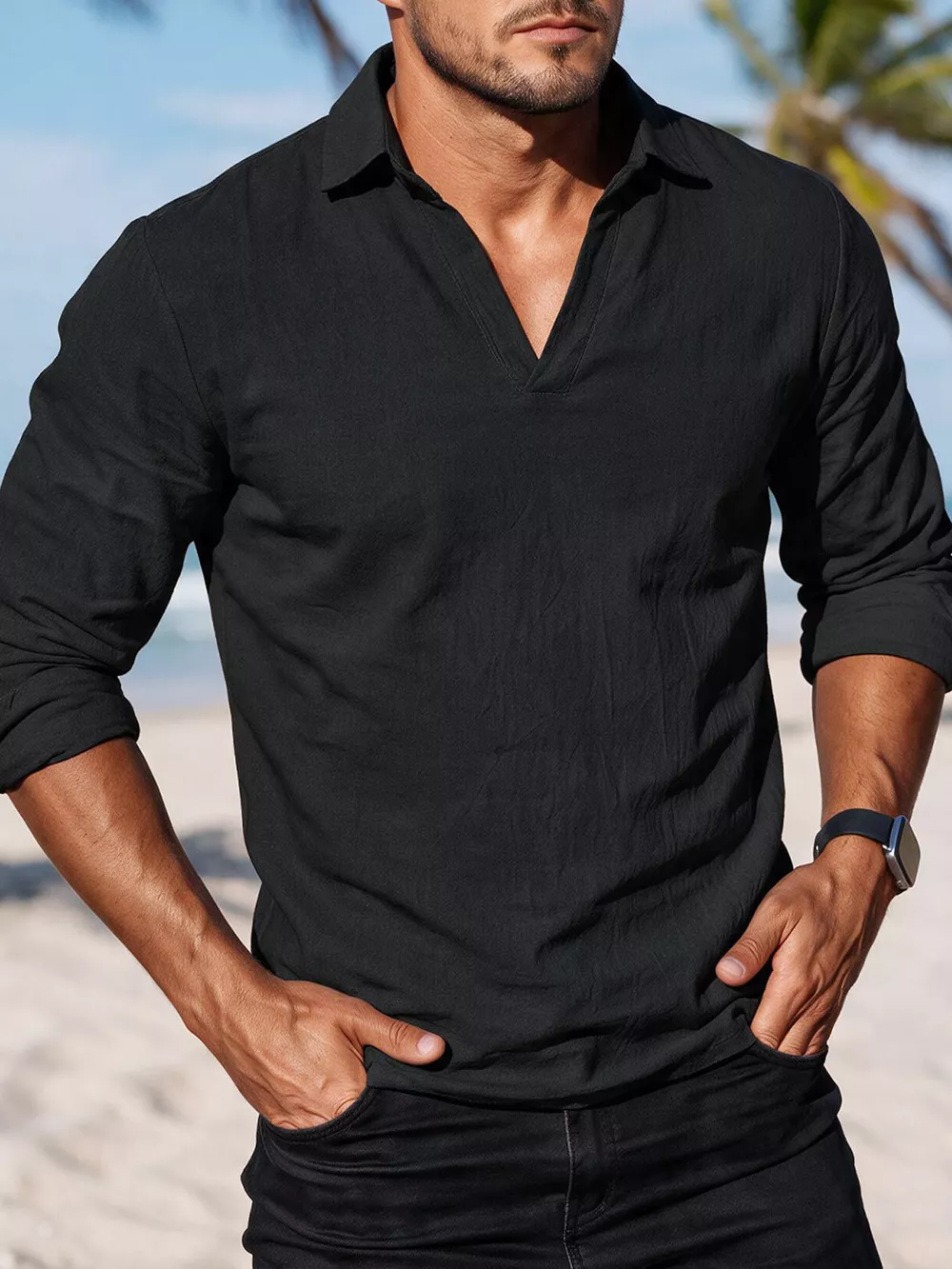 Men's Full Size Casual Long Sleeve Linen-Blend Shirt Plus Size, image 3