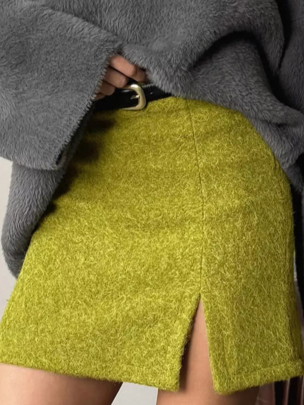 Textured Mini Skirt with Front Slit, image 7