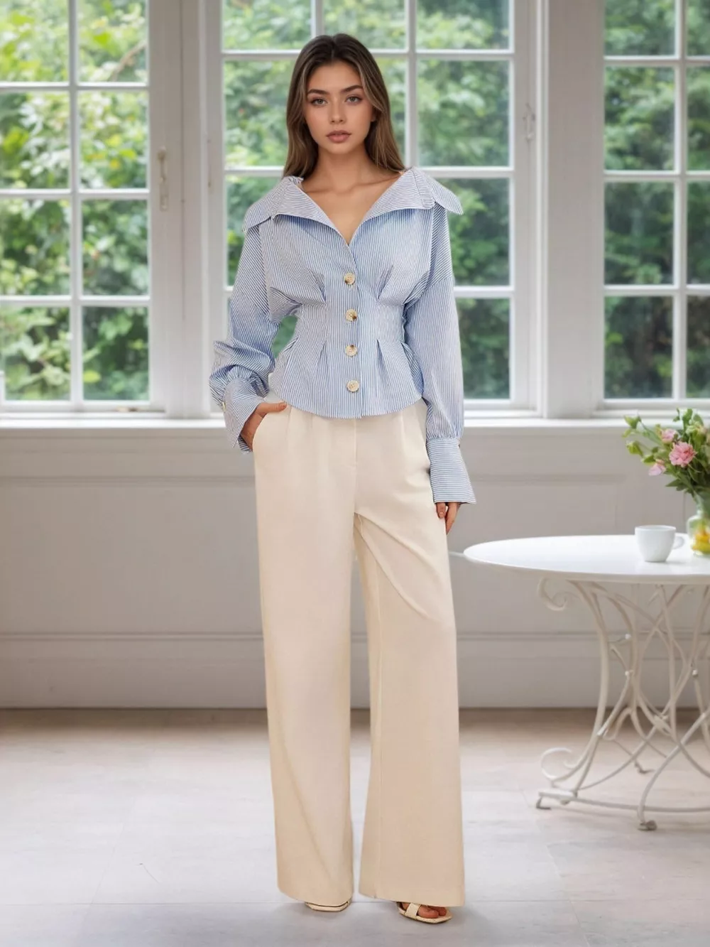 Striped Button-Up Long Sleeve Shirt, image 4