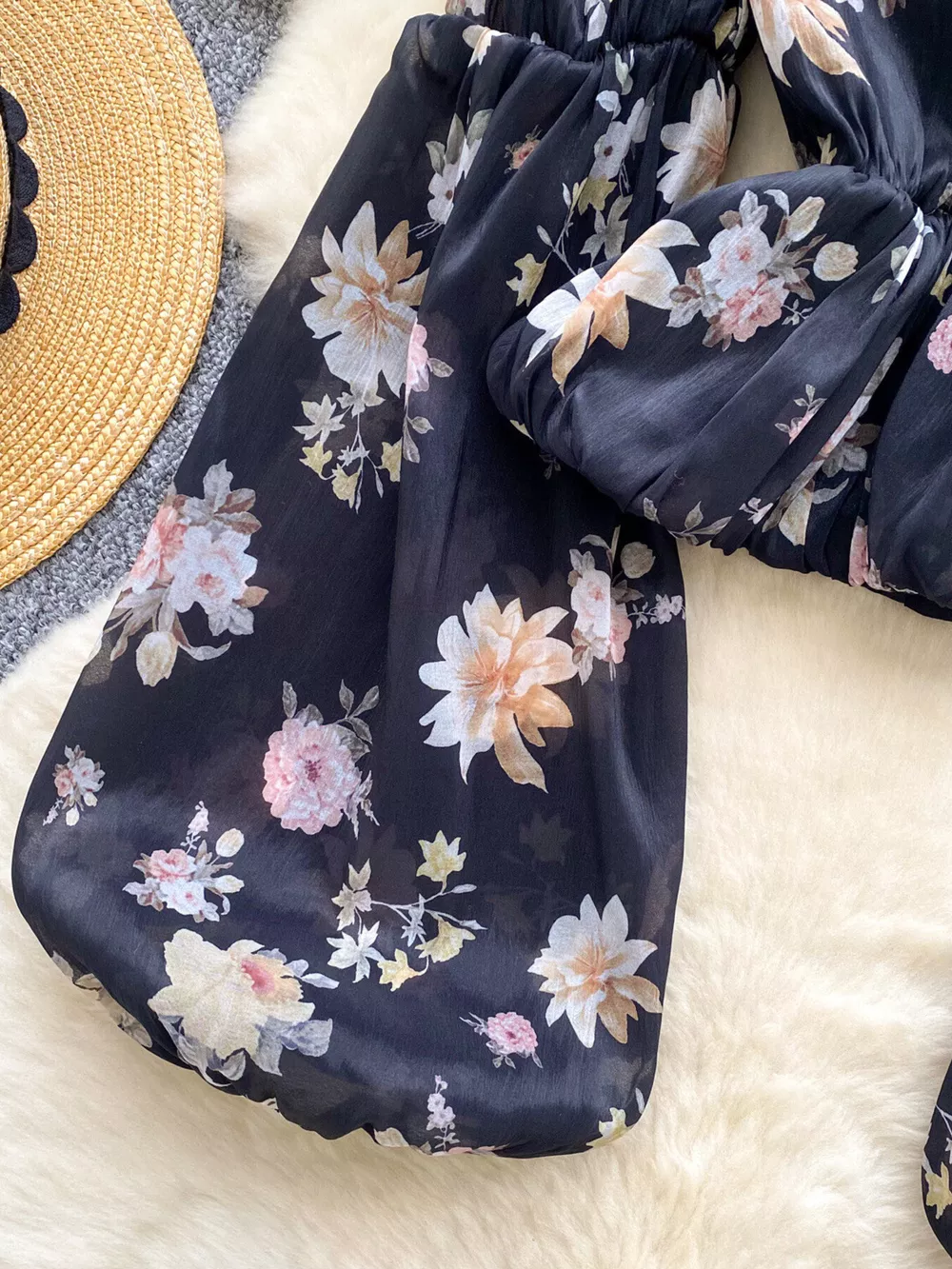 Floral Print Chiffon Balloon Sleeve Blouse, image 13