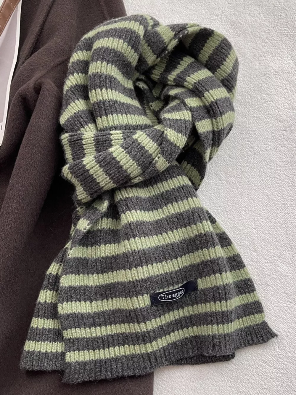 100% Wool Striped Knitted Winter Scarf, image 6