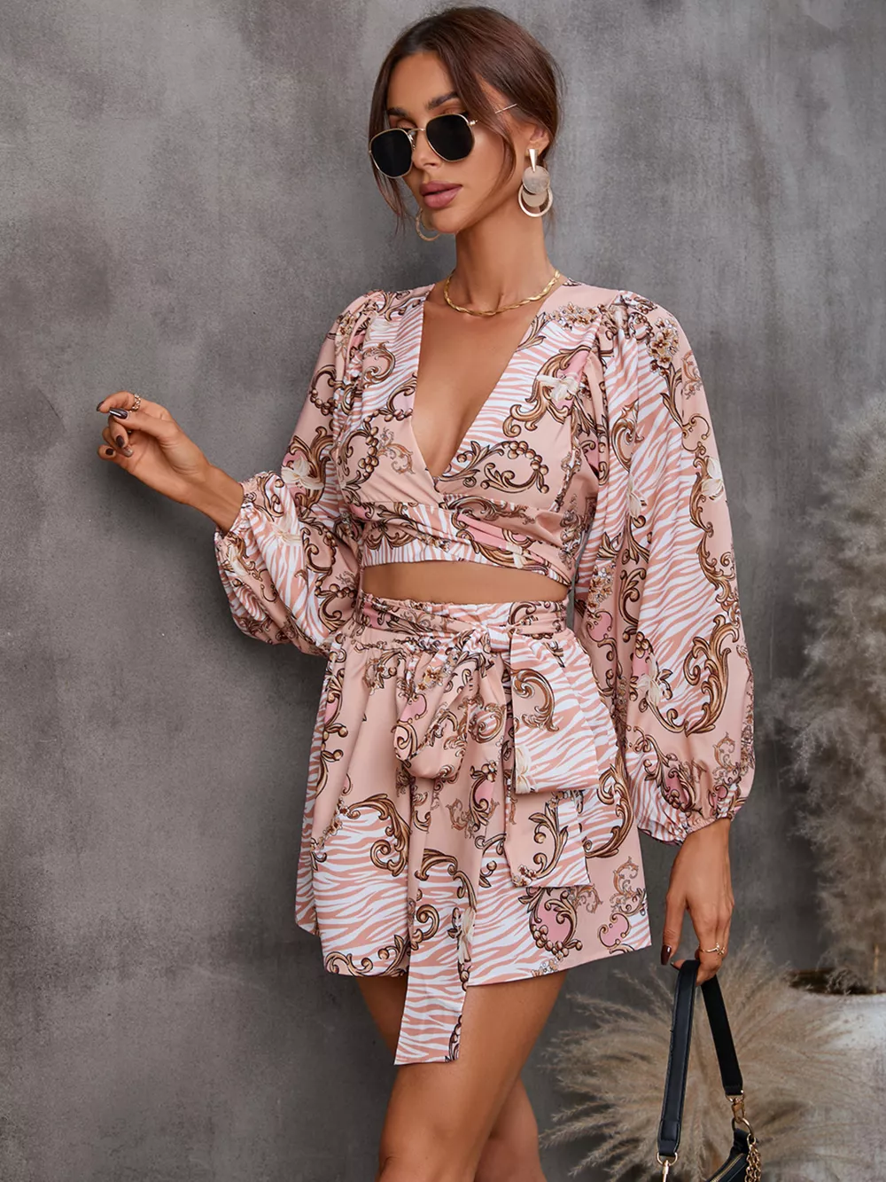 Cutout Front Printed Long Sleeve Romper, image 17